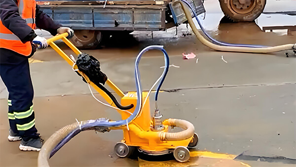High-pressure water cleaning of road markings